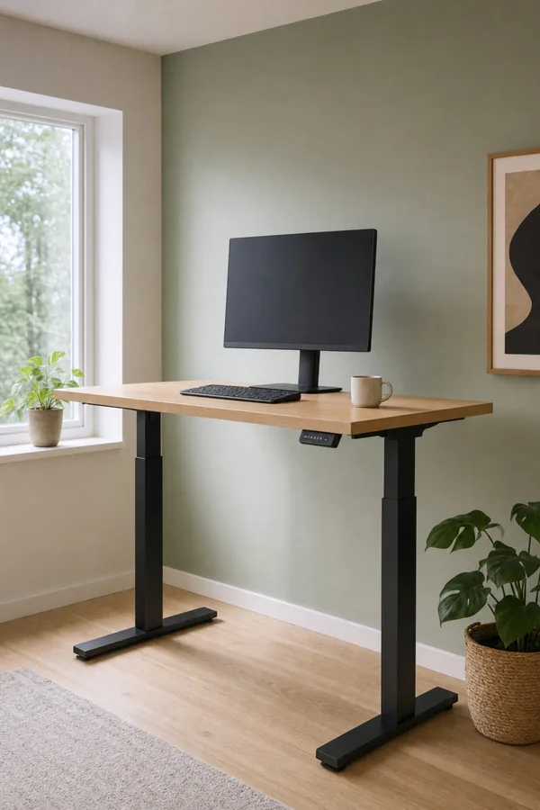 Standing desk raised to standing height
